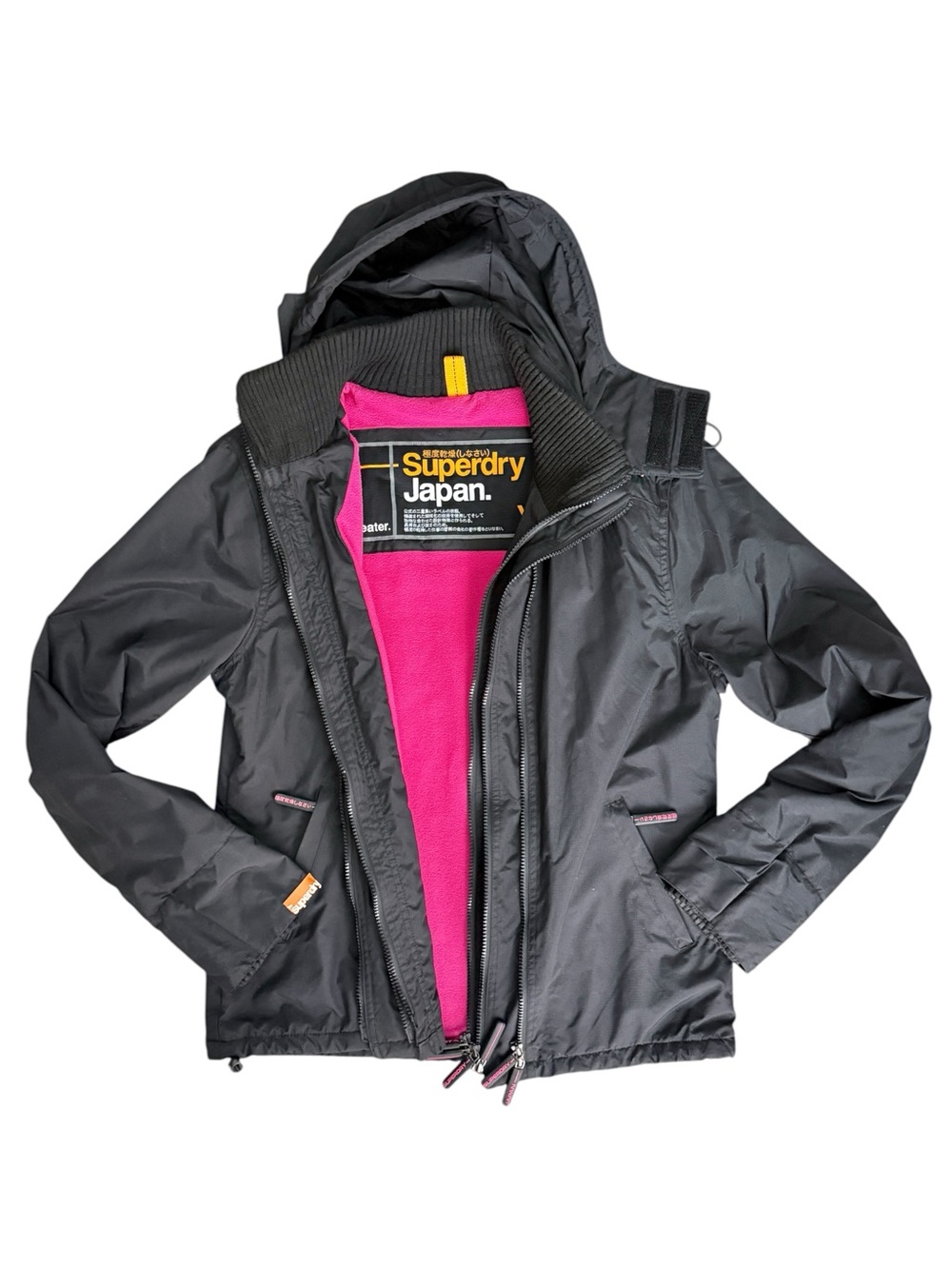 Superdry Japan The Windcheater Fleece Lined Black Jacket Coat S/M Outdoor